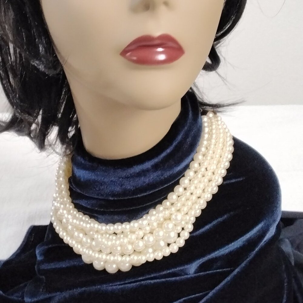 Vintage Faux Pearls Beads necklace 18" length Chocked Chunky Elegant Classic 001 - Picture 3 of 14
